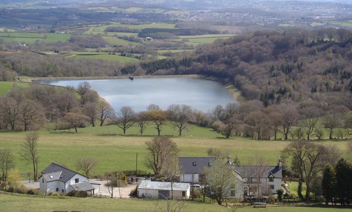 view from the hill of cottages and the view.